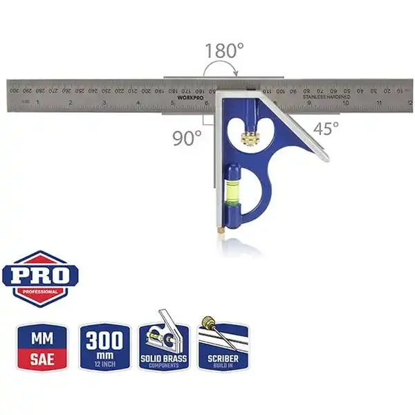 12 inch (300mm) Thước ke góc có thủy Workpro WP264002