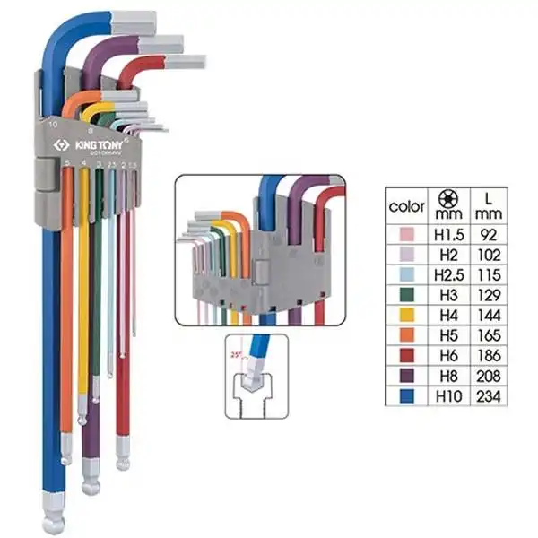 1.5-10mm Bộ lục giác bi 9 chi tiết (nhiều màu) Kingtony 20109MW