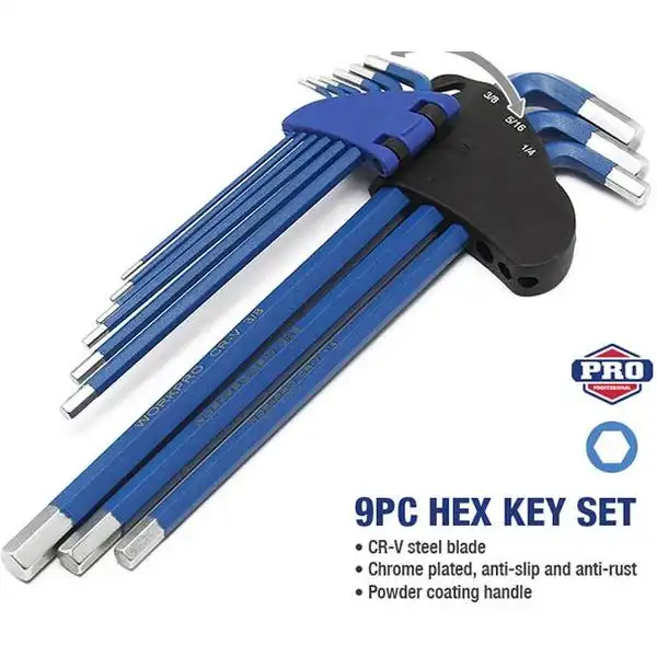 1.5-10mm Bộ lục giác đầu bằng hệ mét (loại dài) 9 chi tiết Workpro WP222015