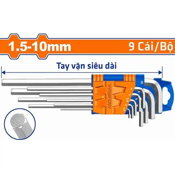 1.5-10mm Bộ lục giác đầu bằng (loại dài) 9 chi tiết Wadfow WHK1292
