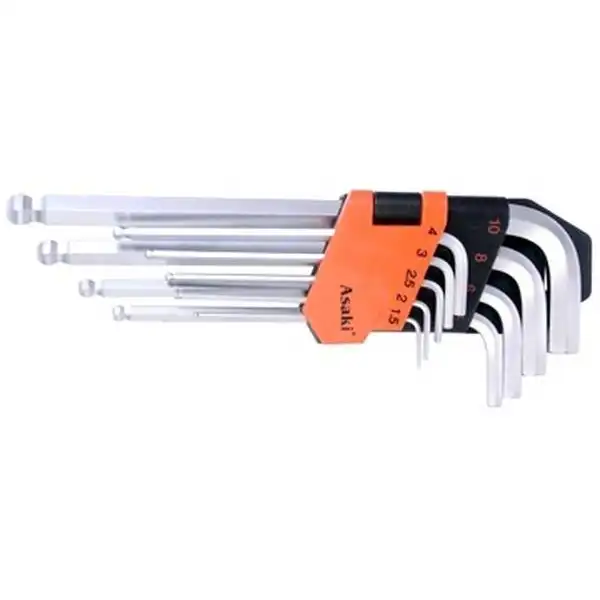 1.5-10mm Bộ lục giác đầu bi 9 cây dài Asaki AK-409