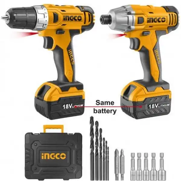 18V Bộ combo máy khoan và máy siết vít dùng pin INGCO CKLI18021