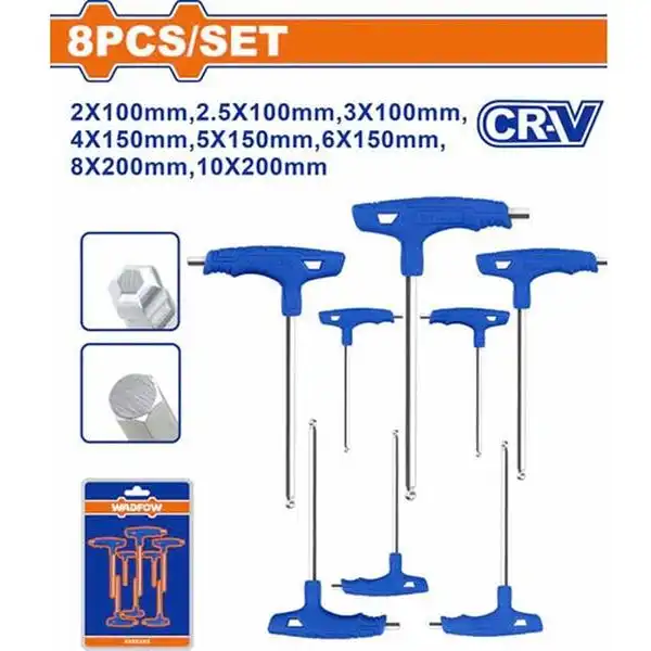 2-10mm Bộ lục giác chữ T đầu bi 8 chi tiết Wadfow WHK2481