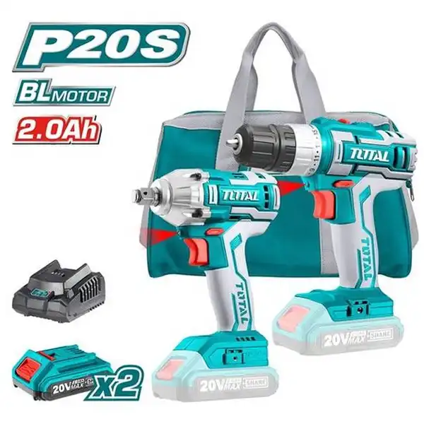 20V Bộ máy khoan và máy siết Bu lông dùng pin Total TCKLI2007