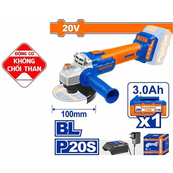 20V Máy mài góc 100mm (không chổi than) dùng pin Wadfow WLAPM11