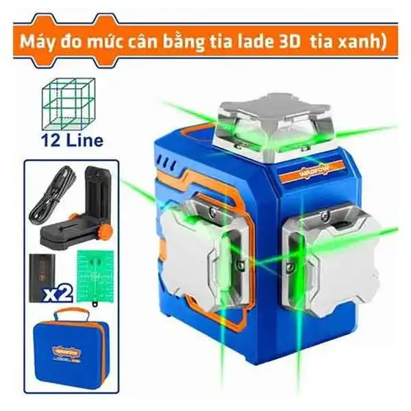 30m Máy cân mực laser 3D 12 tia màu xanh Wadfow WLE2M12