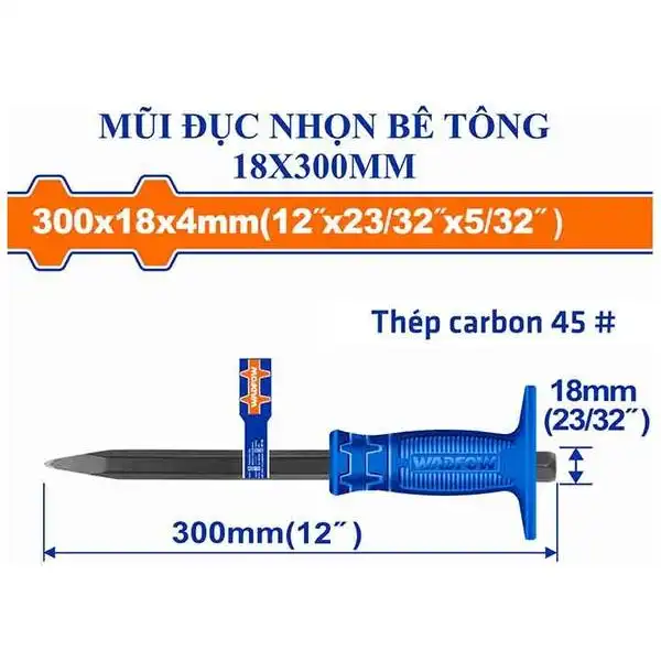 4x18x300mm Đục sắt mũi nhọn Wadfow WCC1304