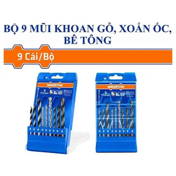 5-6-8mm Bộ mũi khoan gỗ, xoắn ốc và bê tông 9 chi tiết Wadfow WTD6B01