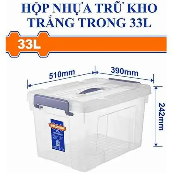 510x390x242mm Thùng nhựa trong suốt dung tích 33L Wadfow WTB2335