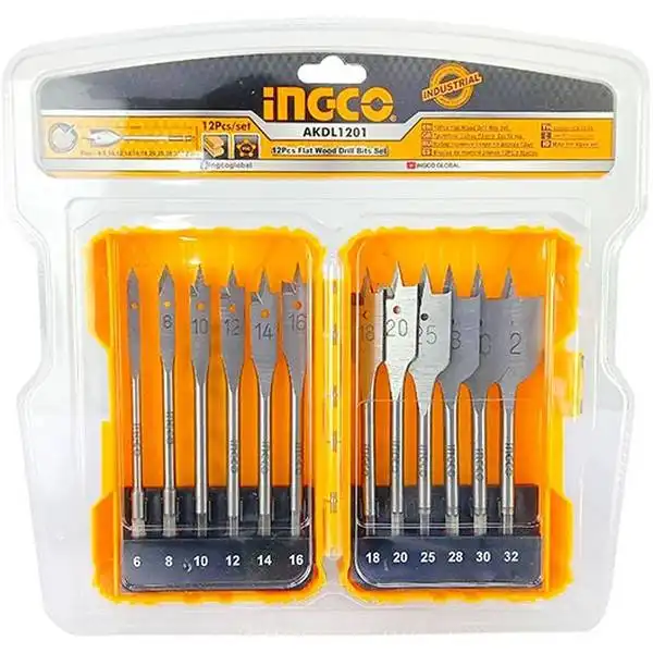 6-32mm Bộ mũi khoan gỗ đầu dẹp 12 chi tiết Ingco AKDL1201
