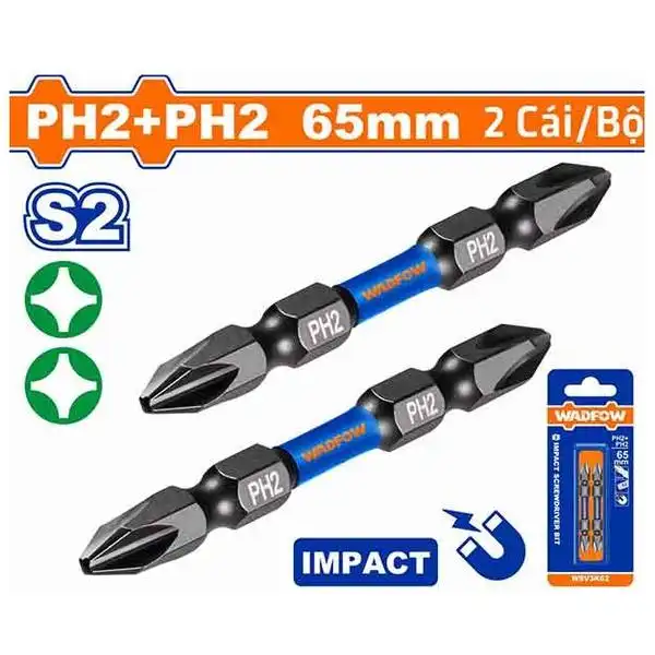 65mm Bộ mũi vít bake 2 đầu PH2 (loại công nghiệp) Wadfow WSV3K62