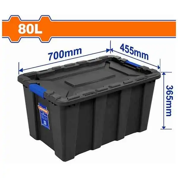 700x455x365mm Thùng nhựa đen dung tích 80L Wadfow WTB3380