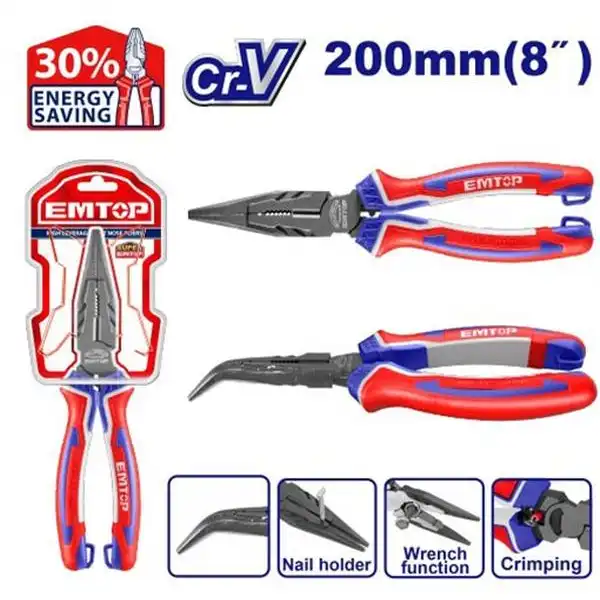 8 inch Kìm nhọn mũi cong cao cấp Emtop EPLRB0821