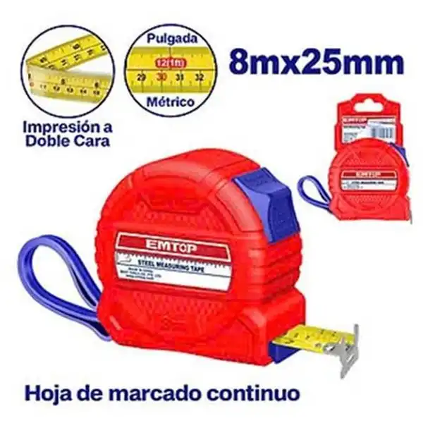 8m Thước cuộn thép (rộng 25mm) Emtop EMTP3825M