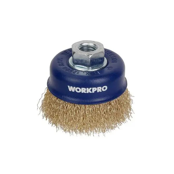 Bàn chải cốc dây uốn có đai ốc M14x2 75mm Workpro WP407022