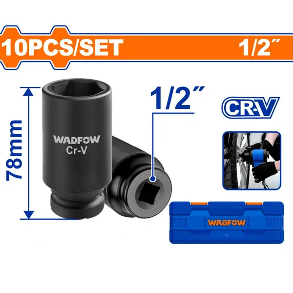 Bộ 10 đầu tuýp 1/2 inch WadFow WMS2D02 78mm