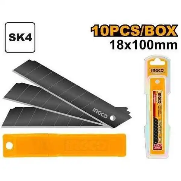 Bộ 10 Lưỡi Dao Rọc Giấy 18X100Mm (Đen) HKNCB181 INGCO