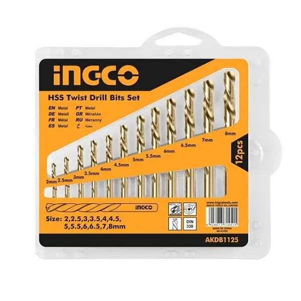 Bộ 12 mũi khoan kim loại HSS Ingco AKDB1125