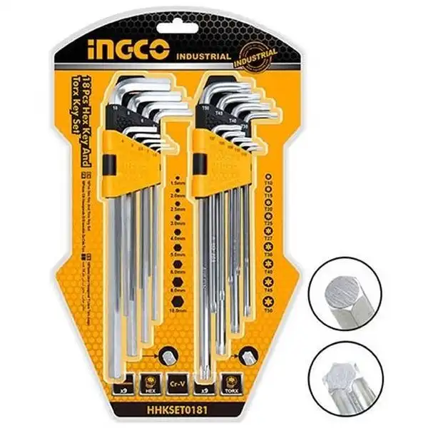 Bộ 18 Chìa Lục Giác Và Bông HHKSET0181 INGCO