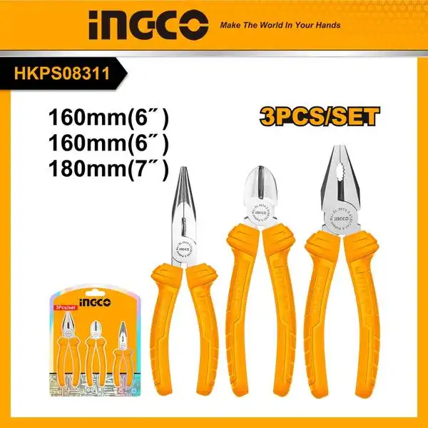 Bộ 3 Kìm Răng, Cắt Và Mũi Nhọn HKPS08311 INGCO