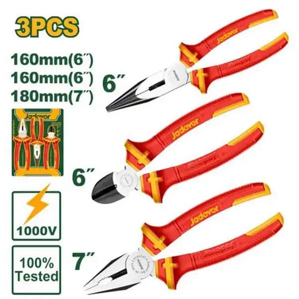 Bộ 3 kìm cắt, điện và mũi nhọn cách điện Jadever JDPS0633