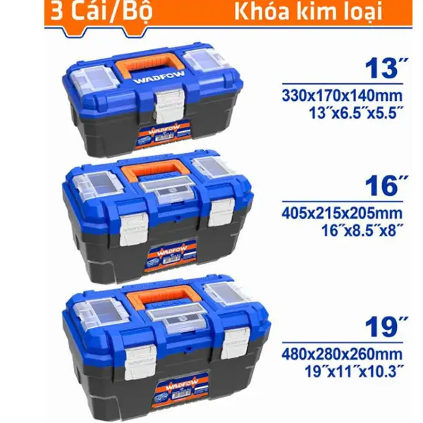 Bộ 3 thùng đựng đồ nghề khóa kim loại Wadfow WTB4103