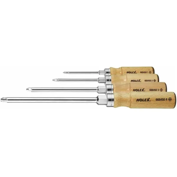 BỘ 4 CÂY TUA VÍT PH1, 2, 3, 4 CÁN GỖ HOLEX 668460 4
