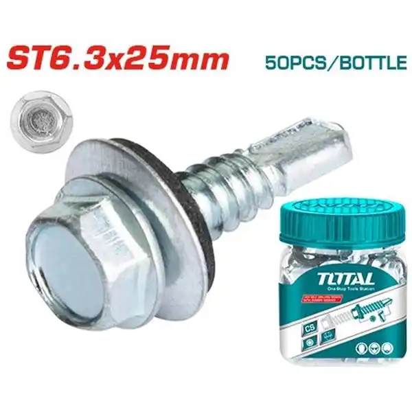 Bộ 50 vít bắn tôn có vòng đệm cao su ST6.3x25mm WJSS6302521 TOTAL