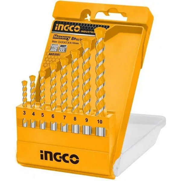 Bộ 8 mũi khoan bê tông đuôi trơn Ingco AKD3081