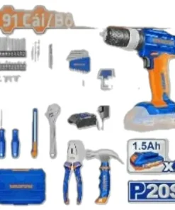 BỘ 91 MÓN DỤNG CỤ GỒM MÁY KHOAN BÚA DÙNG PIN LITHIUM-ION 20V (WCDP522) WADFOW WDT1B90