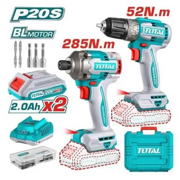 Bộ combo máy khoan TDLI204531 & máy siết vít TIRLI2028 không chổi than dùng pin 20V TCKLI20272 TOTAL