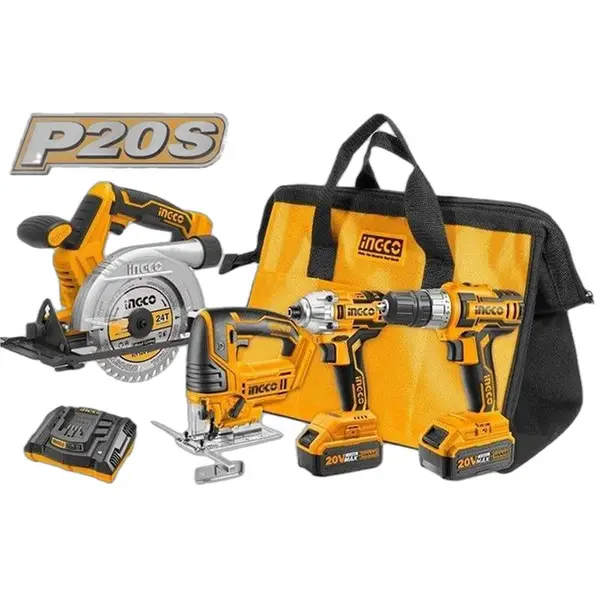 BỘ COMBO MÁY KHOAN và SIẾT VÍT, CƯA LỌNG, CƯA GỖ DÙNG PIN LITHUM 20V INGCO CKLI2010