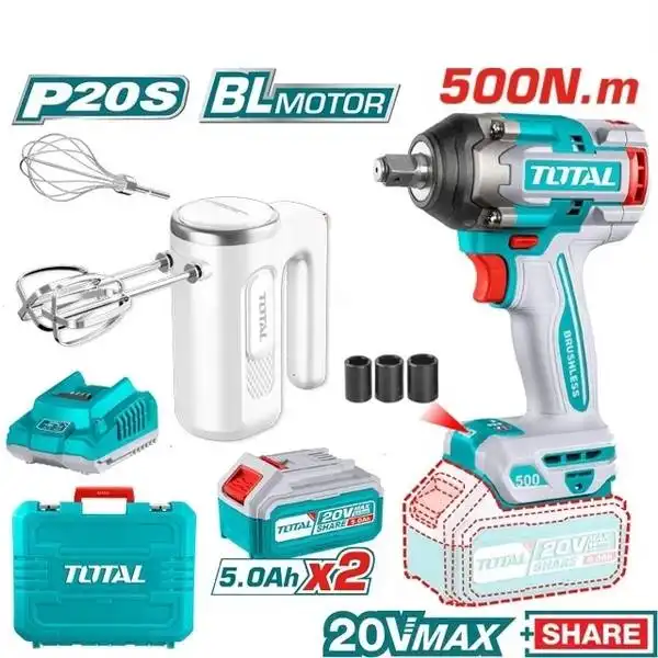 Bộ combo máy siết bu lông TIWLI2050 không chổi than dùng pin 20V & máy trộn cầm tay TMK021T TOSLI240787 TOTAL