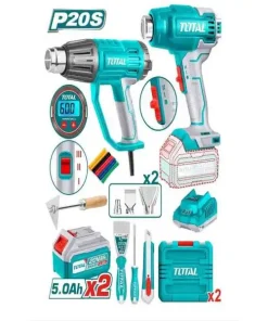 Bộ combo máy thổi nhiệt TB20056 dùng điện 2000W & máy thổi nhiệt TBLI20025 dùng pin 20V TOSLI250801 TOTAL