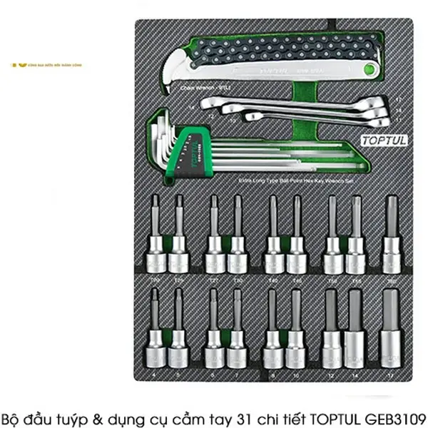 Bộ đầu tuýp & dụng cụ cầm tay 31 chi tiết TOPTUL GEB3109