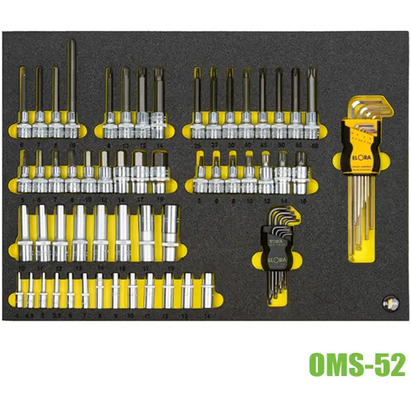Bộ đầu tuýp và lục giác 71 chi tiết ELORA OMS-52, cho tủ dụng cụ