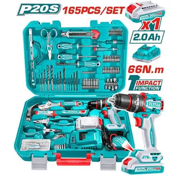 Bộ đồ nghề có máy khoan 165 chi tiết Total THKTHP11652