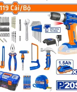 Bộ đồ nghề có máy khoan búa pin 20V 119 chi tiết Wadfow WDT1B119