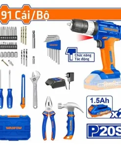 Bộ đồ nghề có máy khoan búa pin 20V 91 chi tiết Wadfow WDT1B90