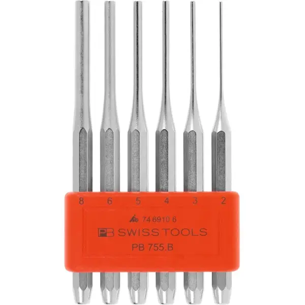 BỘ ĐỤC CHỐT 6 CÁI PB SWISS TOOLS MẠ CHROME ĐỰNG TRONG KẸP NHỰA PB 755.B