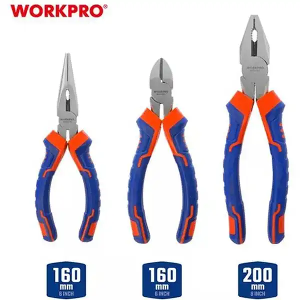 Bộ kìm cắt, kìm điện, kìm nhọn 3 chi tiết Workpro WP201007