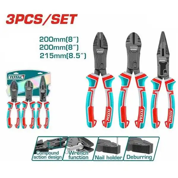 Bộ kìm điện, kìm cắt, kìm nhọn 3 chi tiết Total THT2CK231S