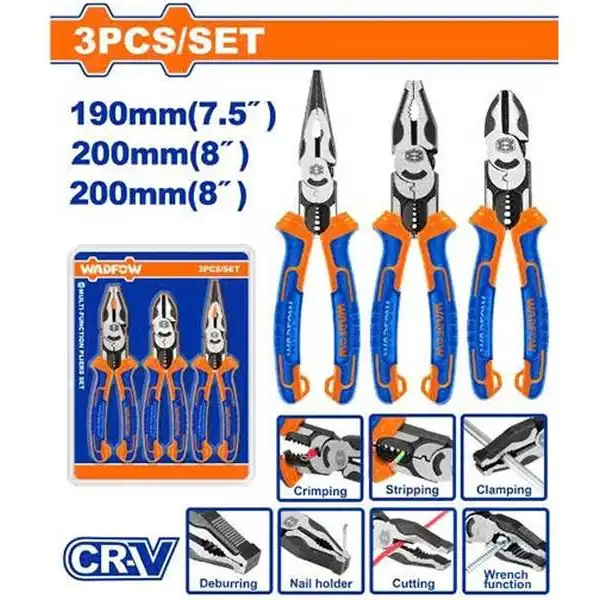 Bộ kìm điện, kìm cắt, kìm nhọn 3 chi tiết Wadfow WPS0413
