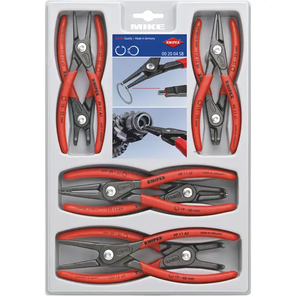 Bộ kìm phe Knipex 00 20 04 SB – 8 cây trong và ngoài, thẳng cong
