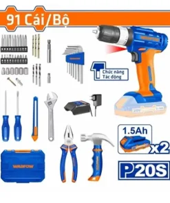 Bộ máy khoan dùng pin 20V WCDP522 và 91 món dụng cụ Wadfow WDT1B90