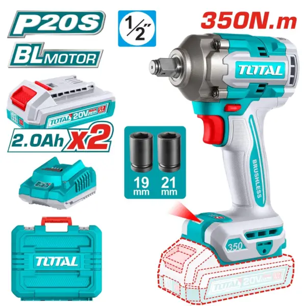 Bộ máy vặn bu lông dùng pin 20V Total TIWLI2035 (2 Pin 2.0Ah, 1 Sạc)