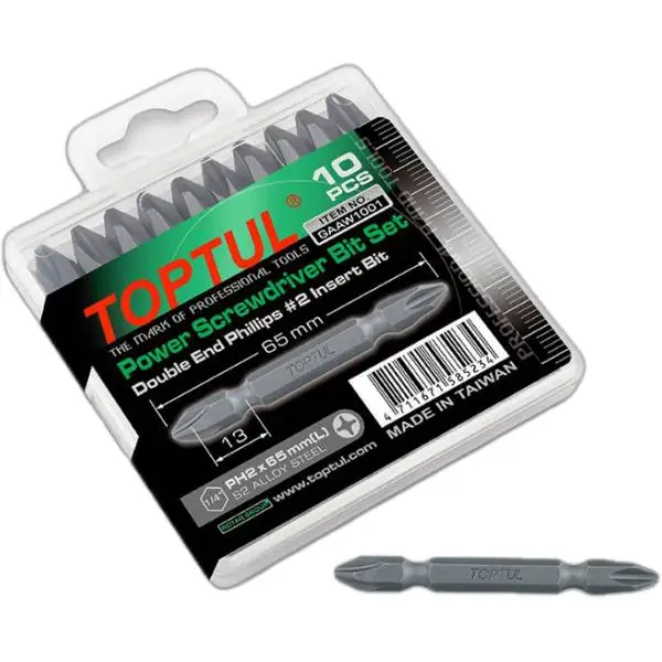 Bộ mũi bắn vít 2 đầu bake PH1x65mm GAAW1002 Toptul
