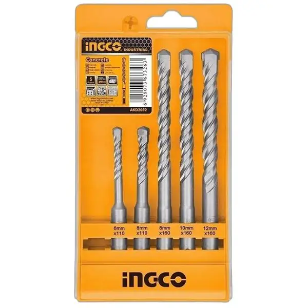 BỘ MŨI KHOAN BÊ TÔNG ĐUÔI GÀI 5 CHI TIẾT INGCO AKD2052