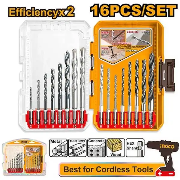 Bộ mũi khoan đa năng chuôi lục giác 16 chi tiết Ingco AKDL11608