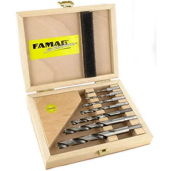 Bộ mũi khoan gỗ 7 cây FAMAG 1597.507, có đầu định tâm, đk từ Ø3-12mm